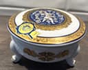 Photo of Vintage T. Limoges France Lidded Trinket Box – 5" Footed – 24K Gold & Cherub Mot