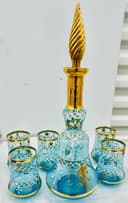 Photo of Vintage Murano Tre Fuochi Turquoise Glass Decanter Set 7pc 24K Gold Hand Painted