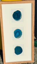 Photo of Handmade 3D Blue Agate Triple Shadow Box Wall Art - Linen & Gold Foil 12x23"