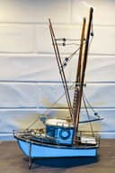 Photo of Rare 3D Stained Glass & Copper Fishing Trawler Sculpture - Artisan Handmade