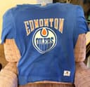 Photo of Vintage Edmonton Oilers Shirt X-L Blue NHL Hockey T-Shirt Made in Canada 1990s