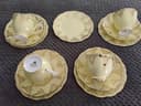 Photo of 4 Royal Albert Yellow Teacup & Saucers, 5 side plates with gilded Gold Floral design, $80 for all