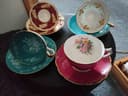 Photo of 4 teacups and saucers, Coalport, Aynsley, Grosvenor, $50 for all